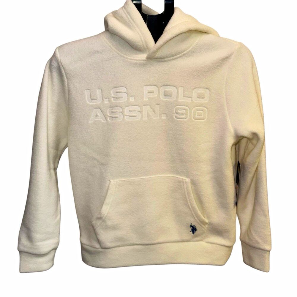 Title: U.S. Polo Assn Boys Polar Fleece Hoodie L 10/12 Ivory Tonal Logo NWT